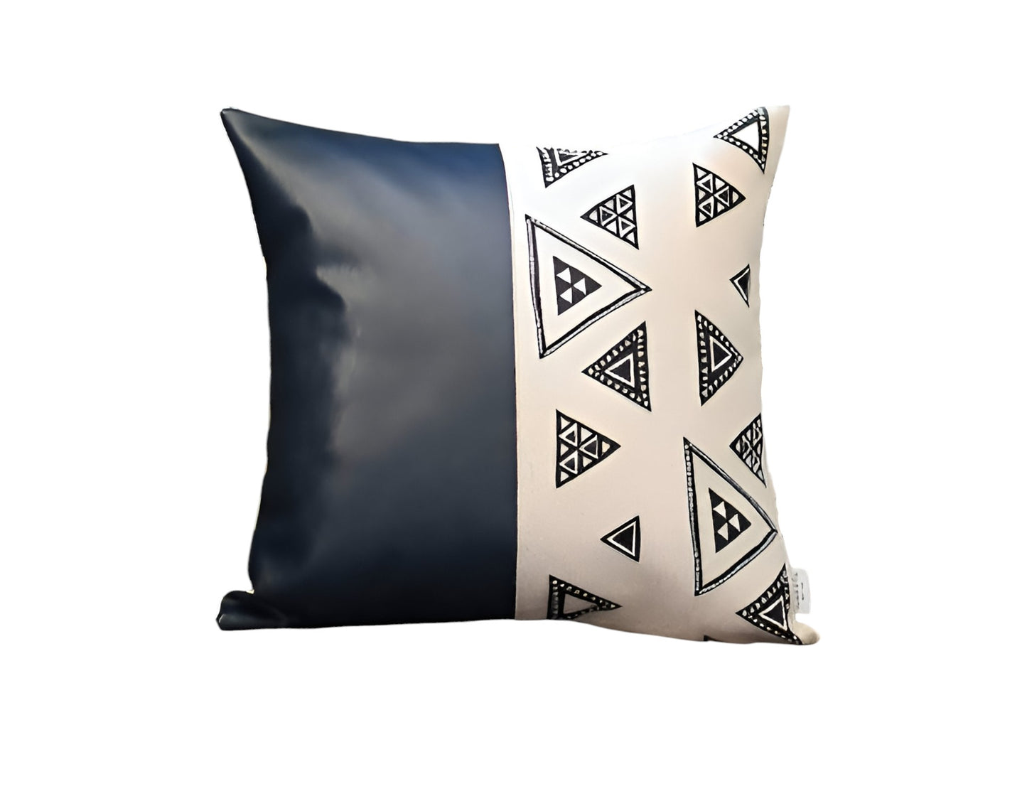 Set Of Two 18" X 18" Navy Blue Faux Leather Geometric Zippered Pillow