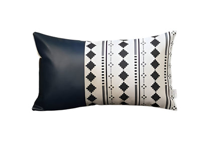 12" X 20" Navy Blue Faux Leather Diamond Zippered Pillow Cover