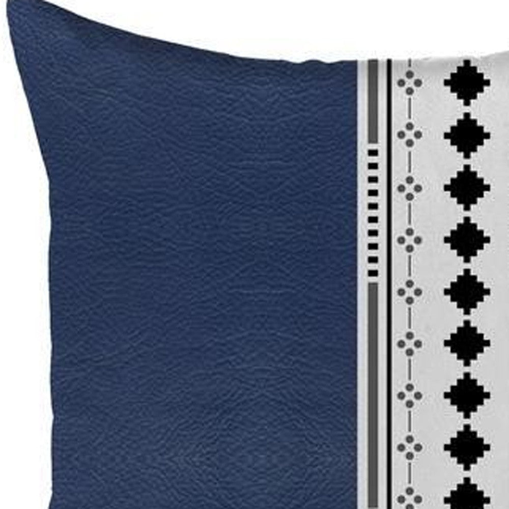 17" X 17" Navy Blue Diamond Zippered Handmade Faux Leather Throw Pillow Cover