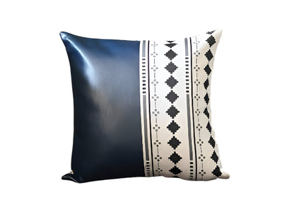 Set Of Two 17" X 17" Navy Blue Faux Leather Diamond Zippered Pillow Cover