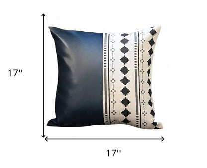 Set of Four 17" White Diamond Fabric and Faux Leather Throw Pillow Covers