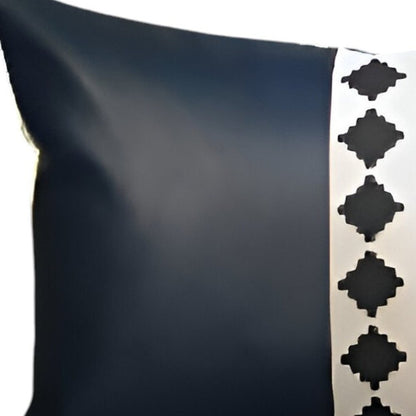 12" X 20" White Diamond Fabric and Faux Leather Lumbar Throw Pillow