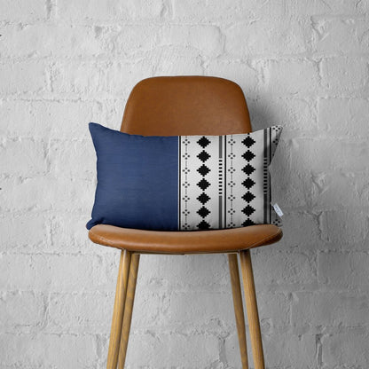 12" X 20" White Diamond Fabric and Faux Leather Lumbar Throw Pillow