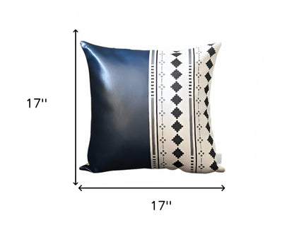 Set Of Two 17" X 17" Navy Blue Faux Leather Diamond Zippered Pillow