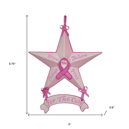 Set of Six Star Shaped Breast Cancer Awareness Christmas Ornaments