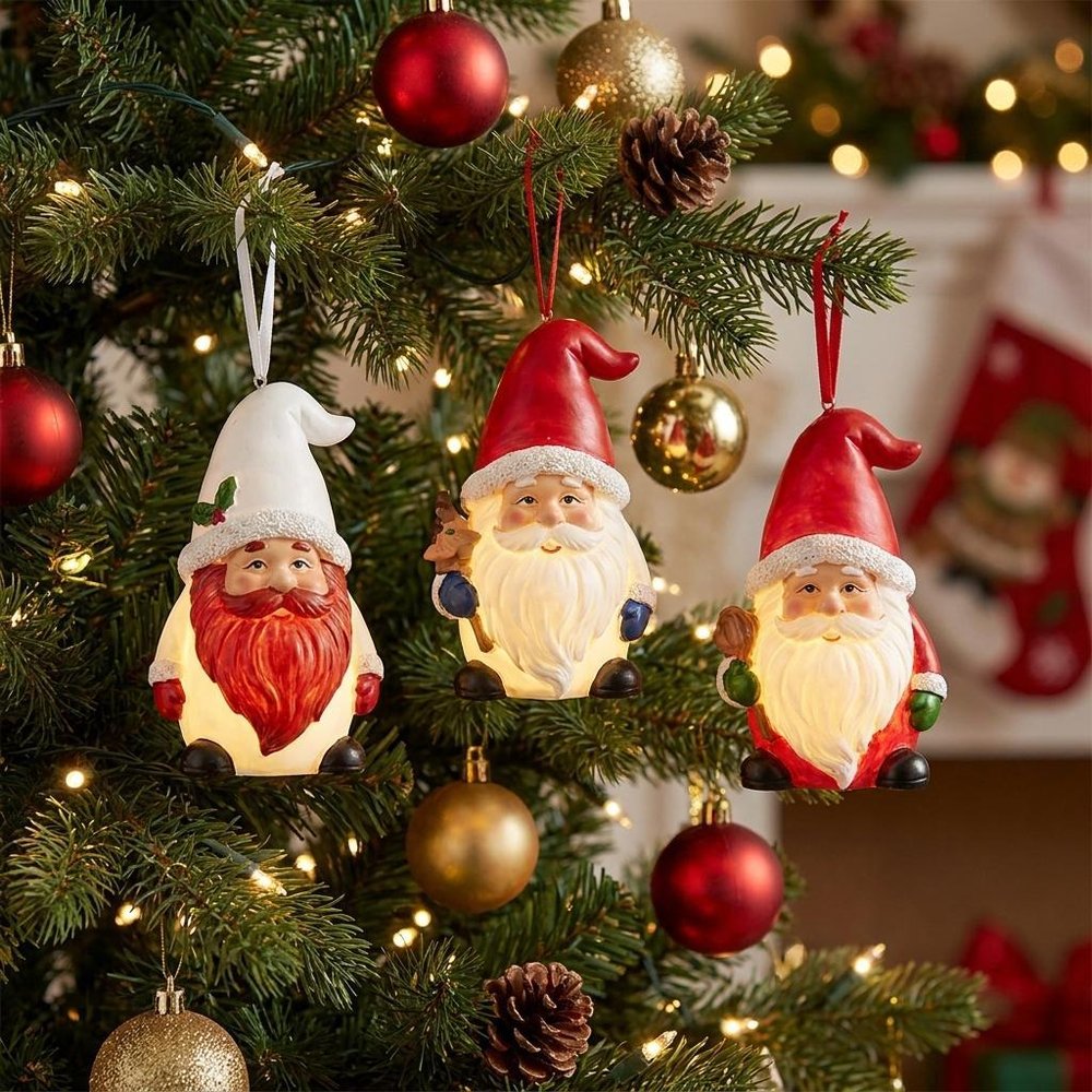 Set of Six Pink Resin Hanging Figurine Ornaments