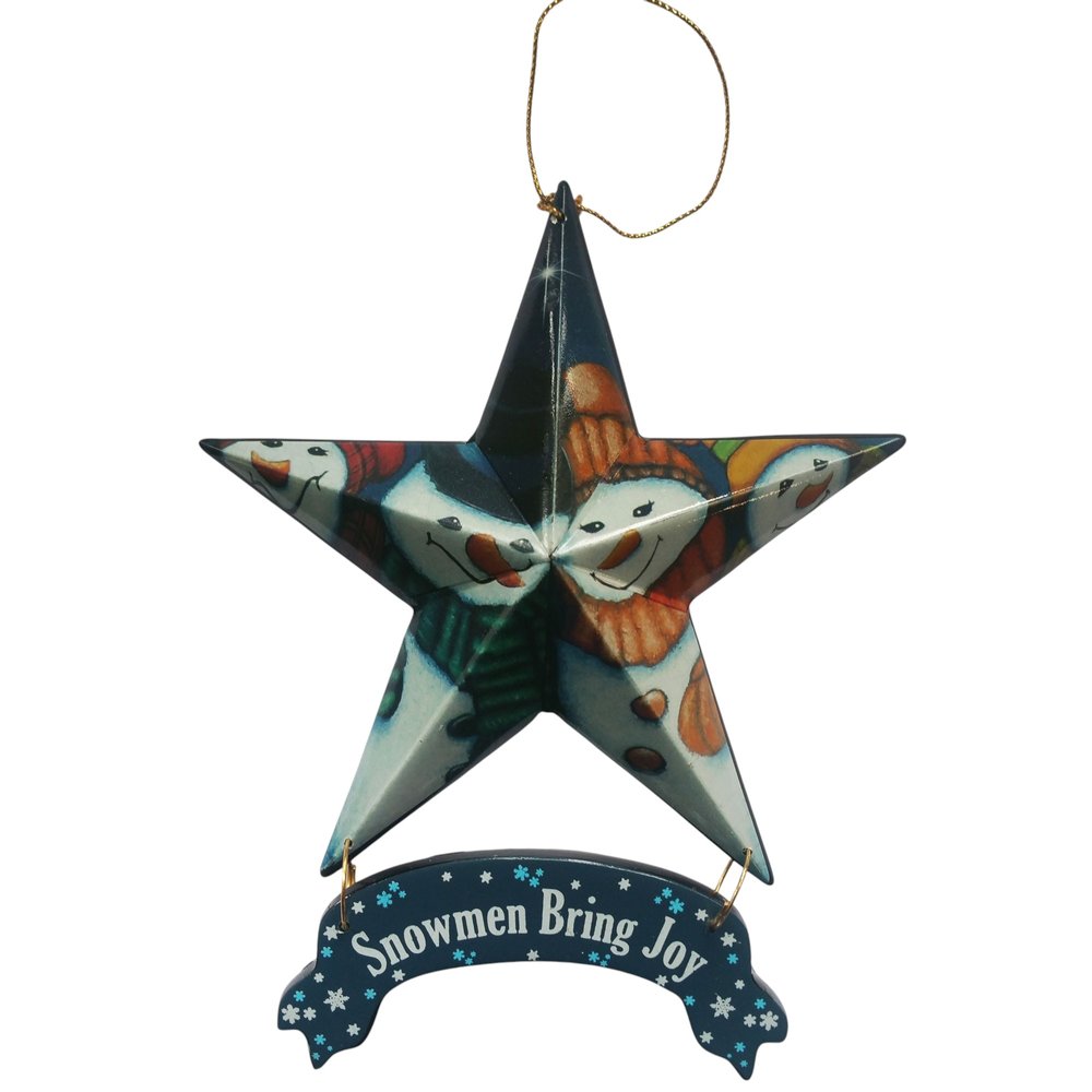 Set of Six Star Shaped Snowmen Joy Christmas Ornaments