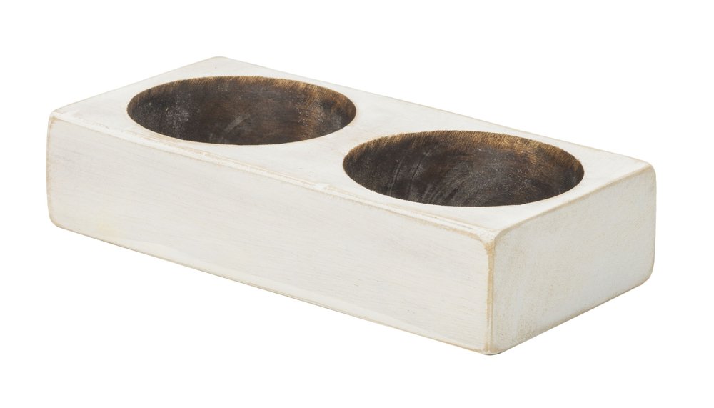 6" White Solid Wood Tabletop Candle Holder