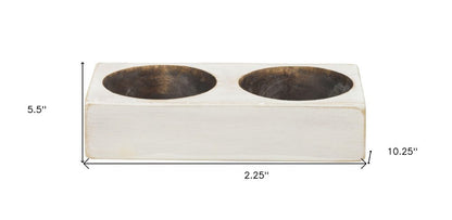 6" White Solid Wood Tabletop Candle Holder