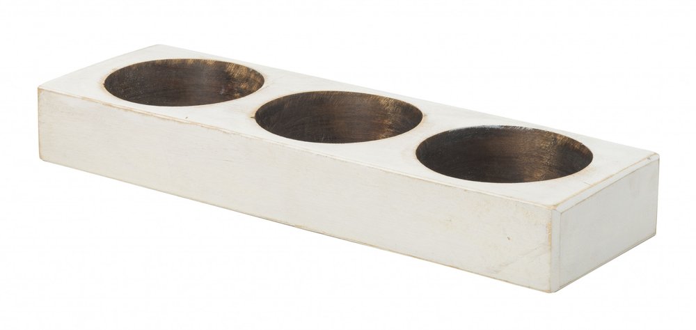 6" White Solid Wood Tabletop Candle Holder