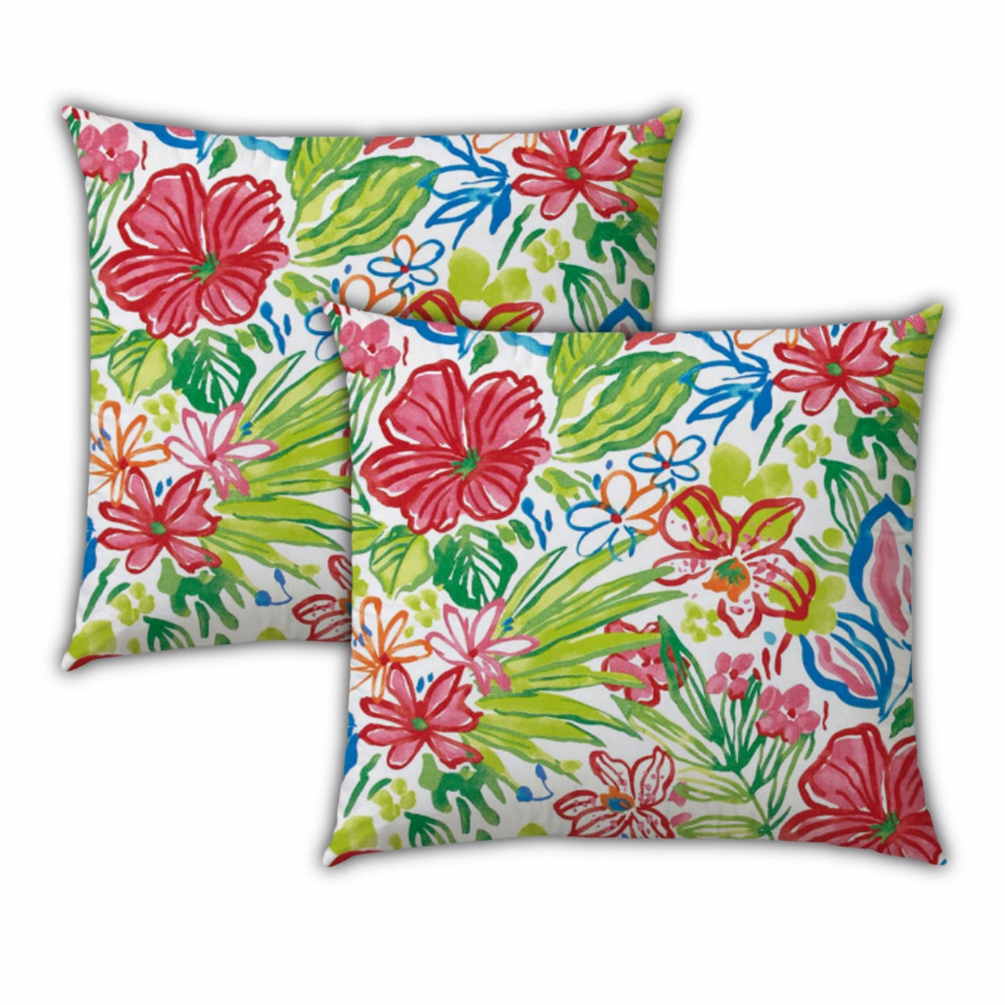 Set Of Three 18" X 18" Red And White Zippered Floral Throw Indoor Outdoor Pillow