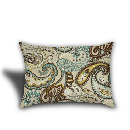 Set Of Three 18" X 18" Brown And Tan Zippered Paisley Throw Indoor Outdoor Pillow