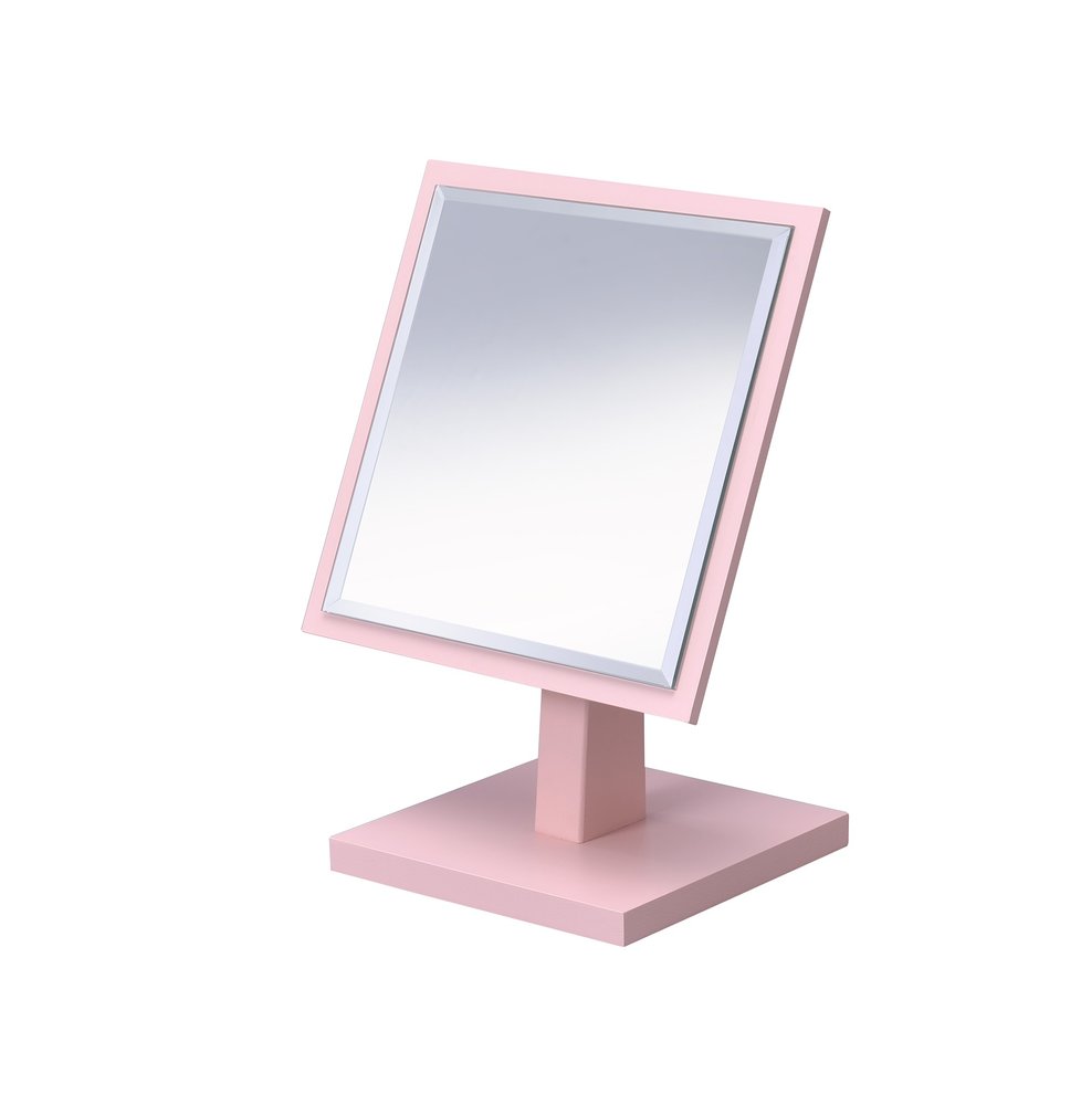 9" Pink Wood Square Freestanding Framed Makeup Shaving Tabletop Mirror