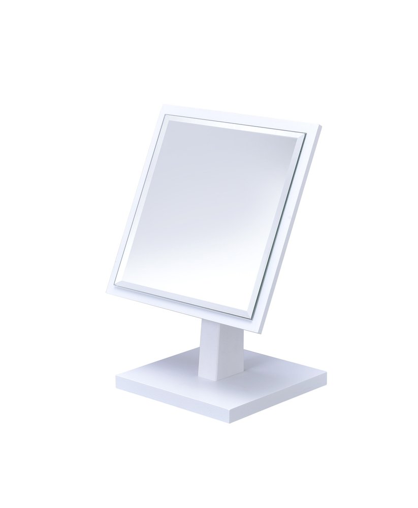9" White Wood Square Freestanding Framed Makeup Shaving Tabletop Mirror