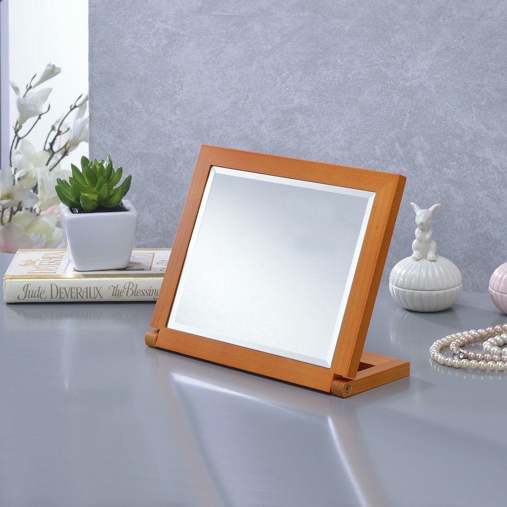 8" Brown Wood Framed Freestanding Makeup Shaving Tabletop Mirror