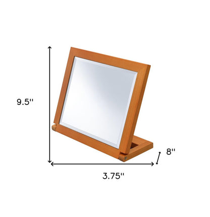 8" Brown Wood Framed Freestanding Makeup Shaving Tabletop Mirror