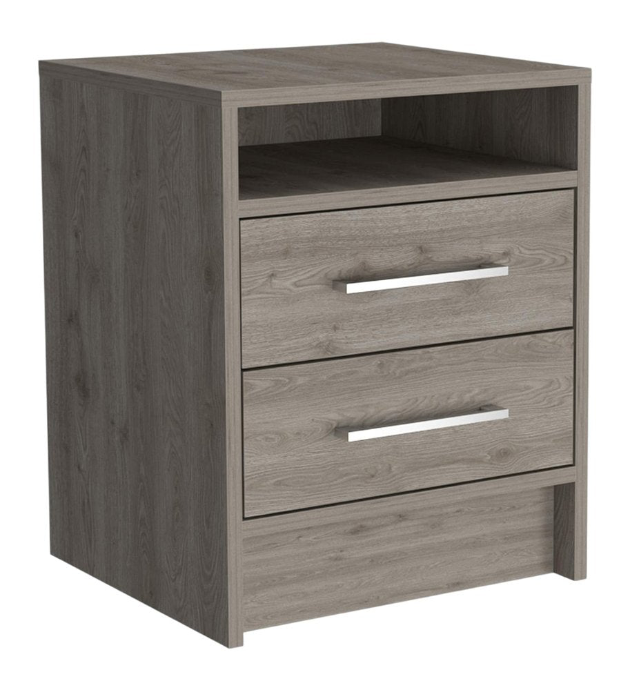 20" Light Gray Wood Two Drawer Nightstand