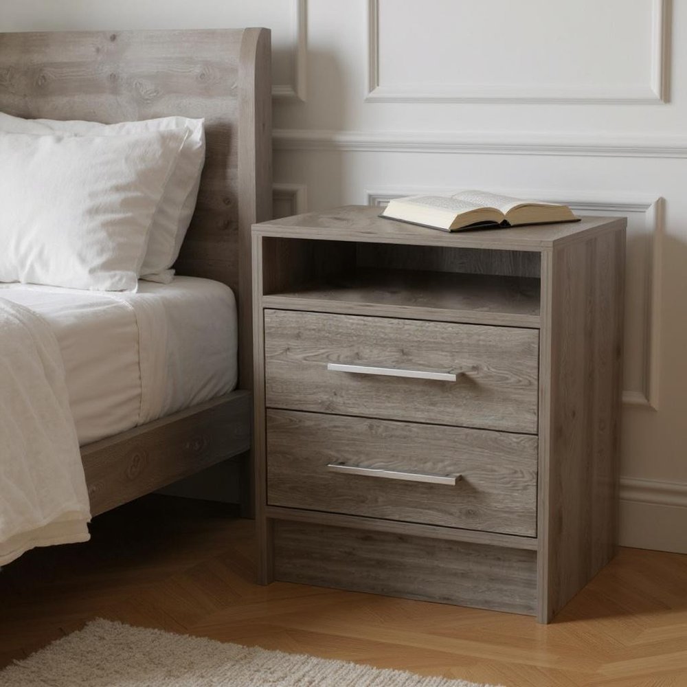 20" Light Gray Wood Two Drawer Nightstand