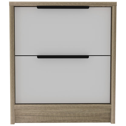 Mod Light Oak and White Two Drawer Nightstand