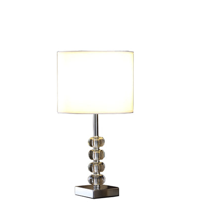 18" Silver Metal and Glass Orbs Table Lamp With White Drum Shade