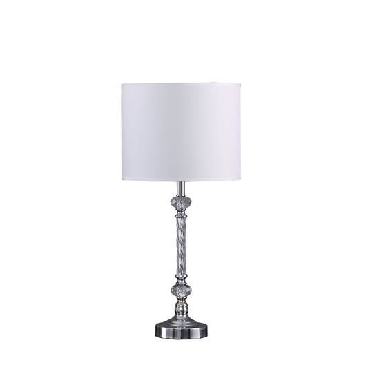 19" Silver Metal and Faux Crystal Table Lamp With White Drum Shade