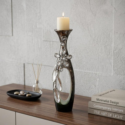 16" Ornate Faux Crystal Tabletop Pillar Candle Holder