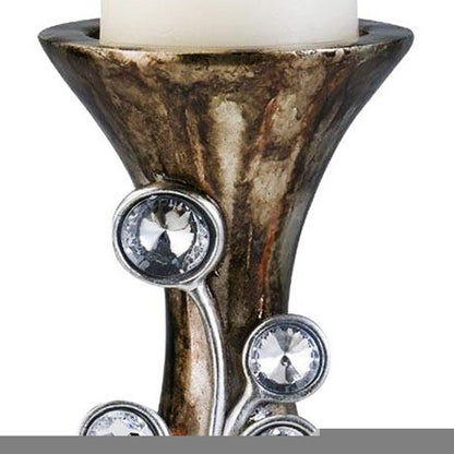 20" Ornate Faux Crystal Tabletop Pillar Candle Holder