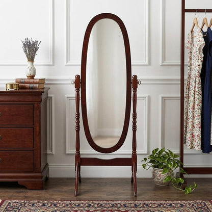 59" Brown Cherry Oval Framed Cheval Standing Mirror