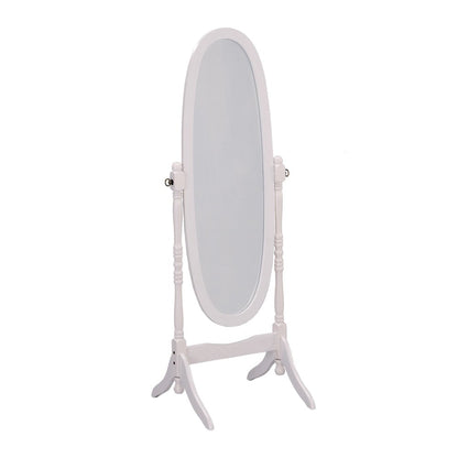 60" White Oval Wood Framed Freestanding Cheval Mirror