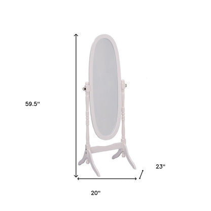 60" White Oval Wood Framed Freestanding Cheval Mirror