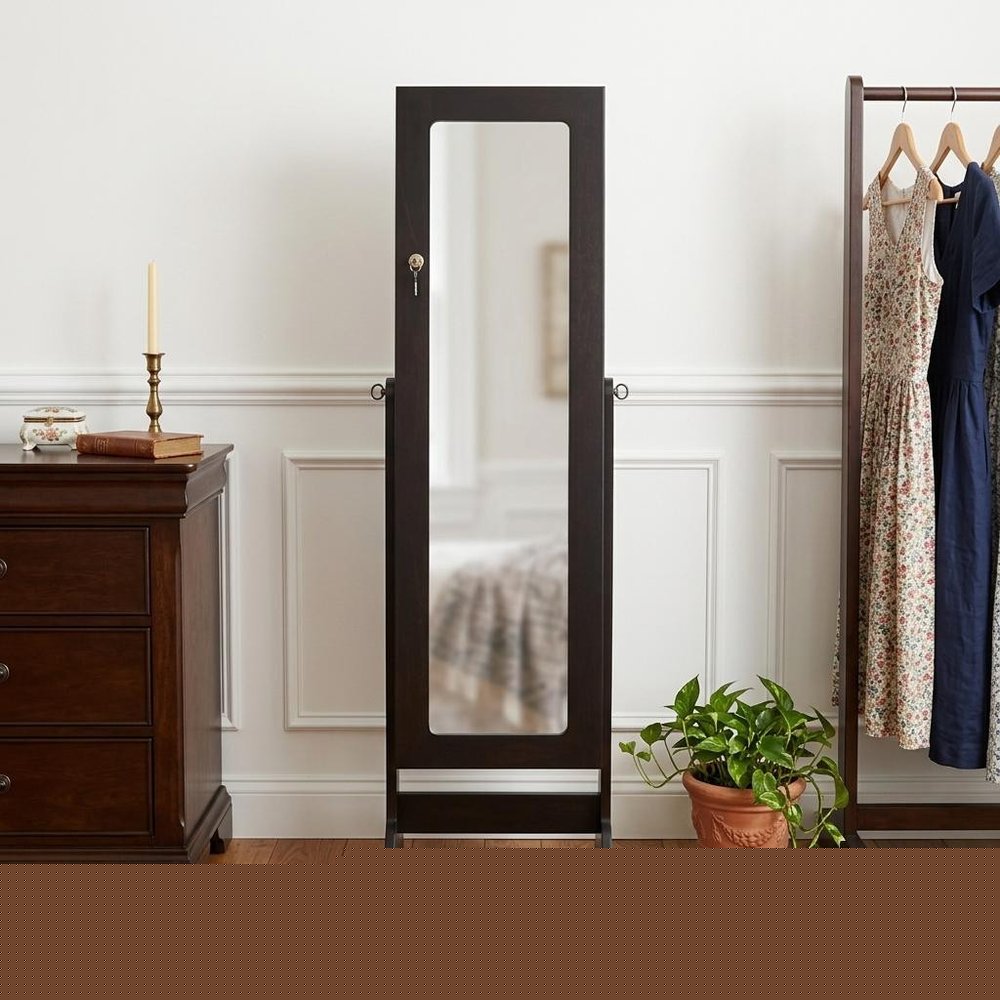57" Brown Wood Freestanding Framed Cheval Mirror