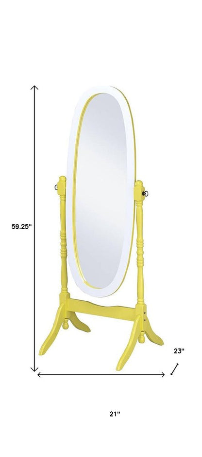59" Purple And White Wood Freestanding Oval Framed Cheval Mirror