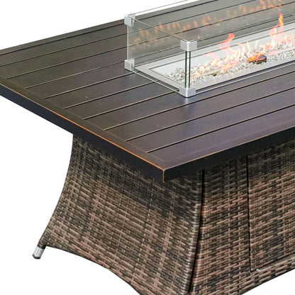 Brown Wicker Outdoor Patio Gas Fire Pit Table