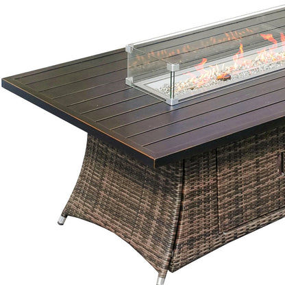 Brown Wicker Outdoor Patio Gas Fire Pit Table