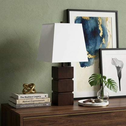 27" Brown Bedside Table Lamp With White Shade