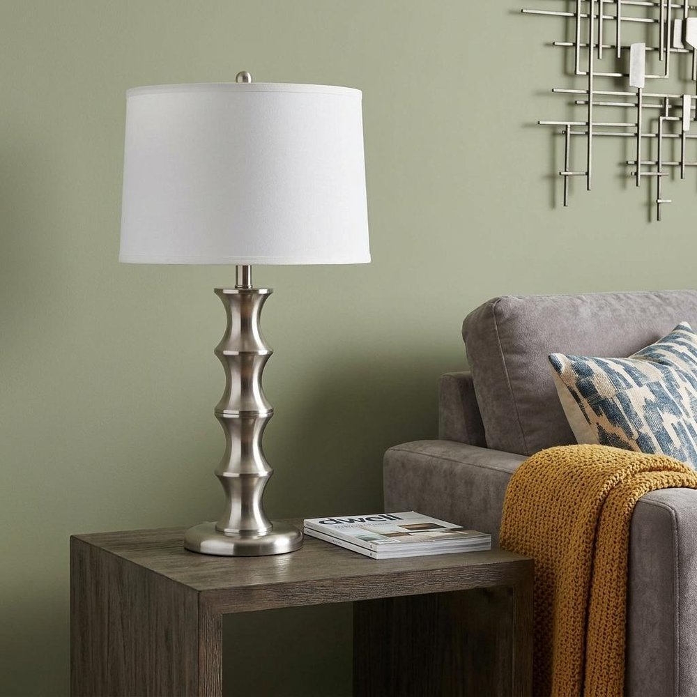 30" Black Solid Wood Bedside Table Lamp With White Shade