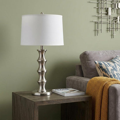 30" Black Solid Wood Bedside Table Lamp With White Shade
