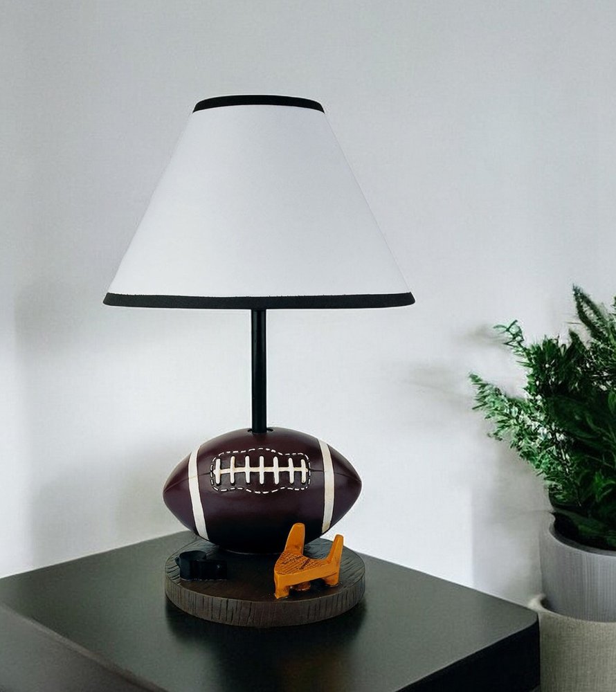 15" Brown Bedside Table Lamp With White Shade