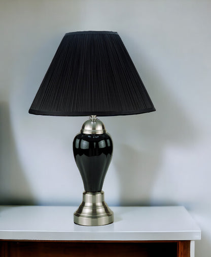 27" Black and Silver Ceramic Urn Table Lamp With Black Empire Shade