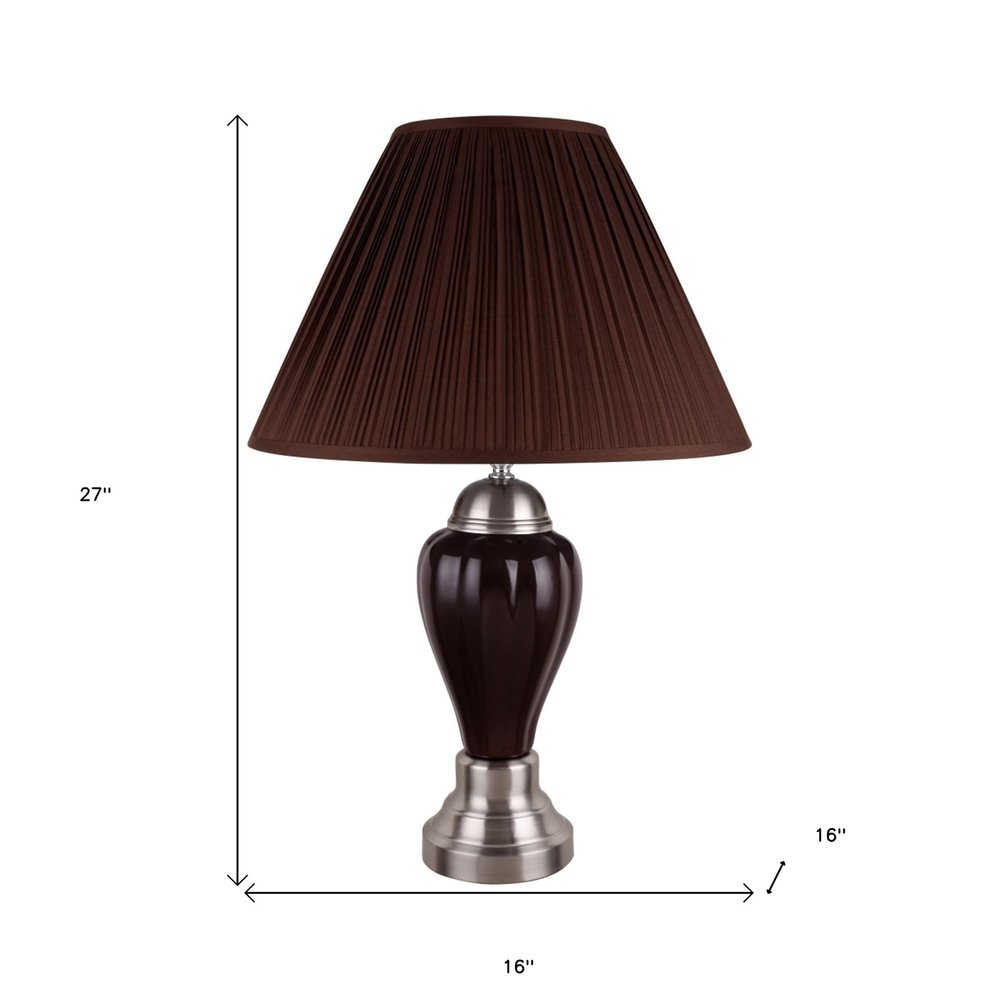 27" Gray and Silver Metal Urn Table Lamp With Gray Empire Shade