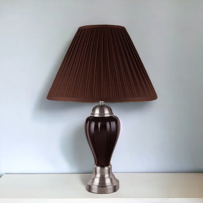27" Ivory and Silver Ceramic Urn Table Lamp With White Empire Shade