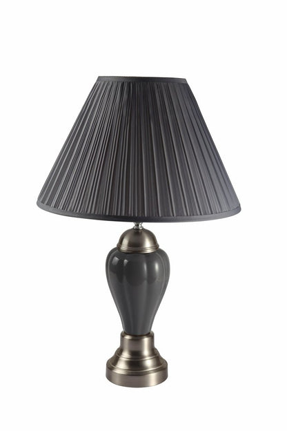 27" Ivory and Silver Ceramic Urn Table Lamp With White Empire Shade