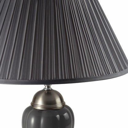 27" Ivory and Silver Ceramic Urn Table Lamp With White Empire Shade