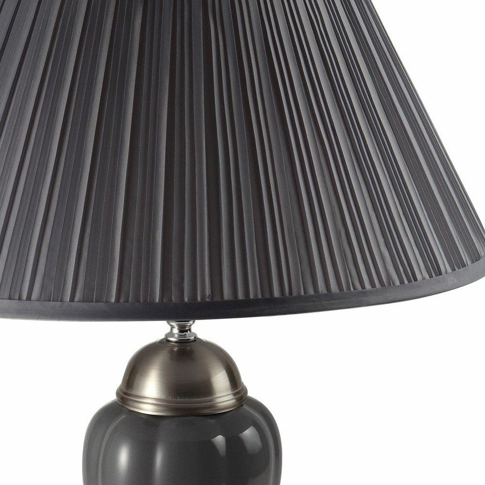 27" Gray and Silver Metal Urn Table Lamp With Gray Empire Shade