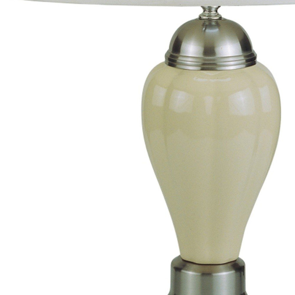 27" Gray and Silver Metal Urn Table Lamp With Gray Empire Shade