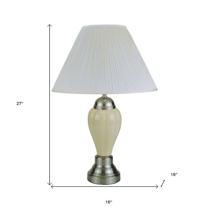 27" Gray and Silver Metal Urn Table Lamp With Gray Empire Shade