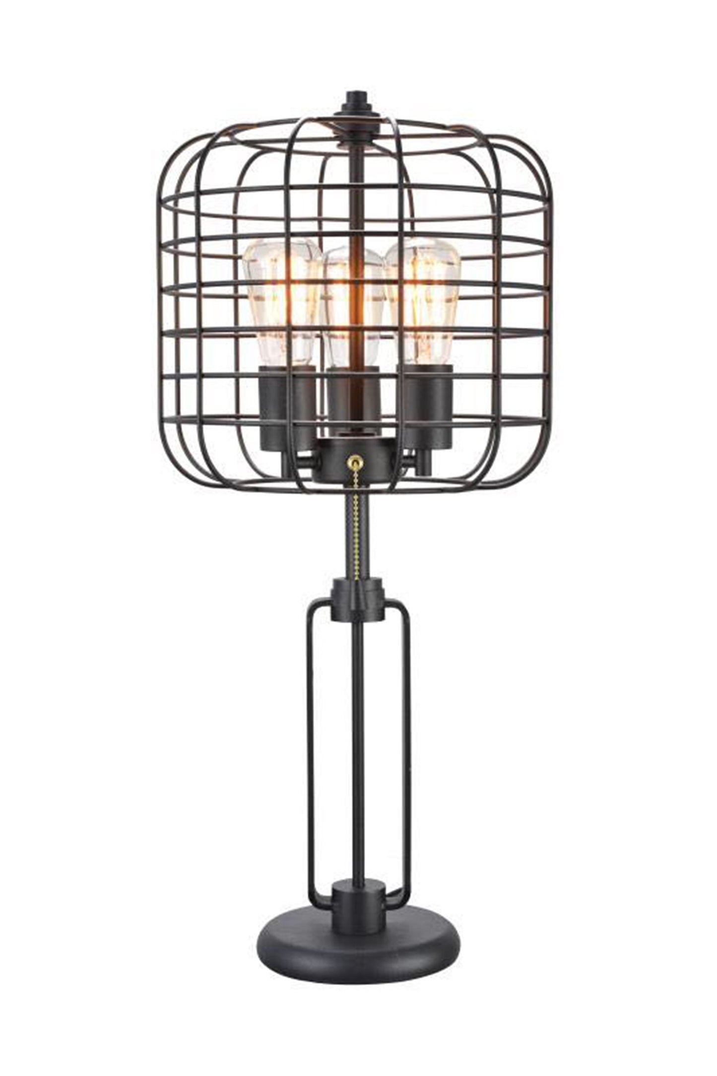 27" Black Metal Industrial Cage Design Three Light Table Lamp