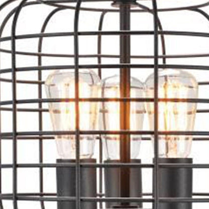 27" Black Metal Industrial Cage Design Three Light Table Lamp