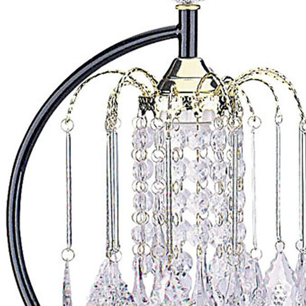 27" Black and Gold Metal Faux Crystal Chandelier Table Lamp