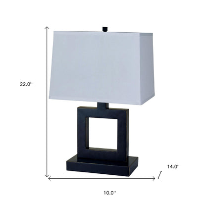 22" Bronze Open Square Table Lamp With White Rectangle Shade